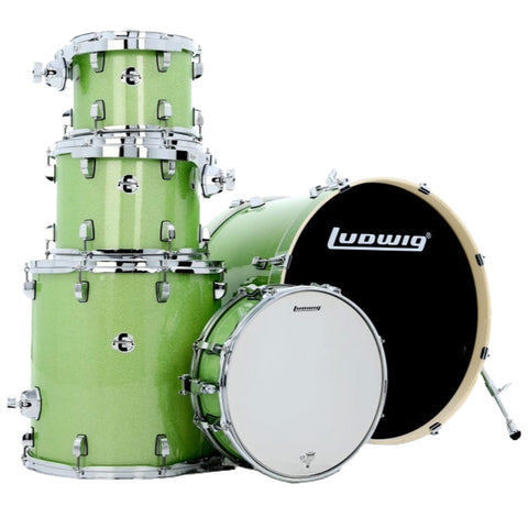 BATERIA ACUSTICA LUDWIG EVOLUTION 5PC 22" CON HARD & ZBT PACK MINT SPARKLE LE522018